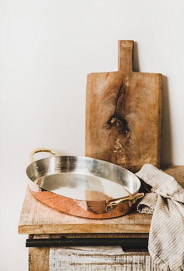 Copper Oval Double Handled Frying Pan - Qavunco