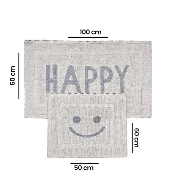 Double Bath Mat - Happy, Ecru / Gray - Qavunco