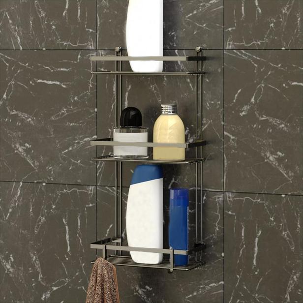 Bathroom Shelf with Hook - Black - Qavunco