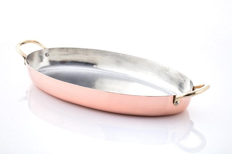 Copper Oval Double Handled Frying Pan - Qavunco