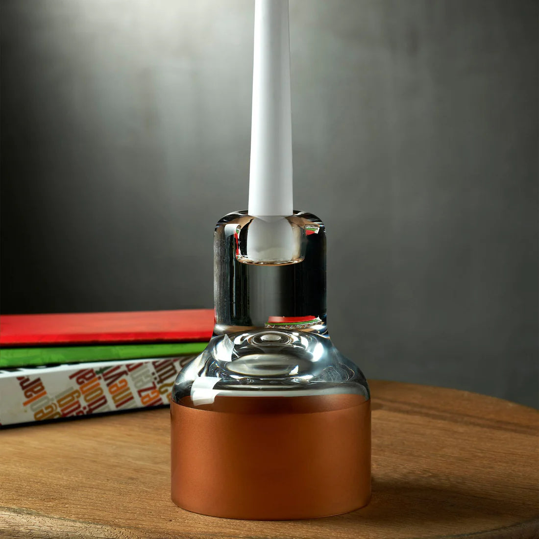 Contour Candle Holder with Clear Top and Copper Base - Qavunco