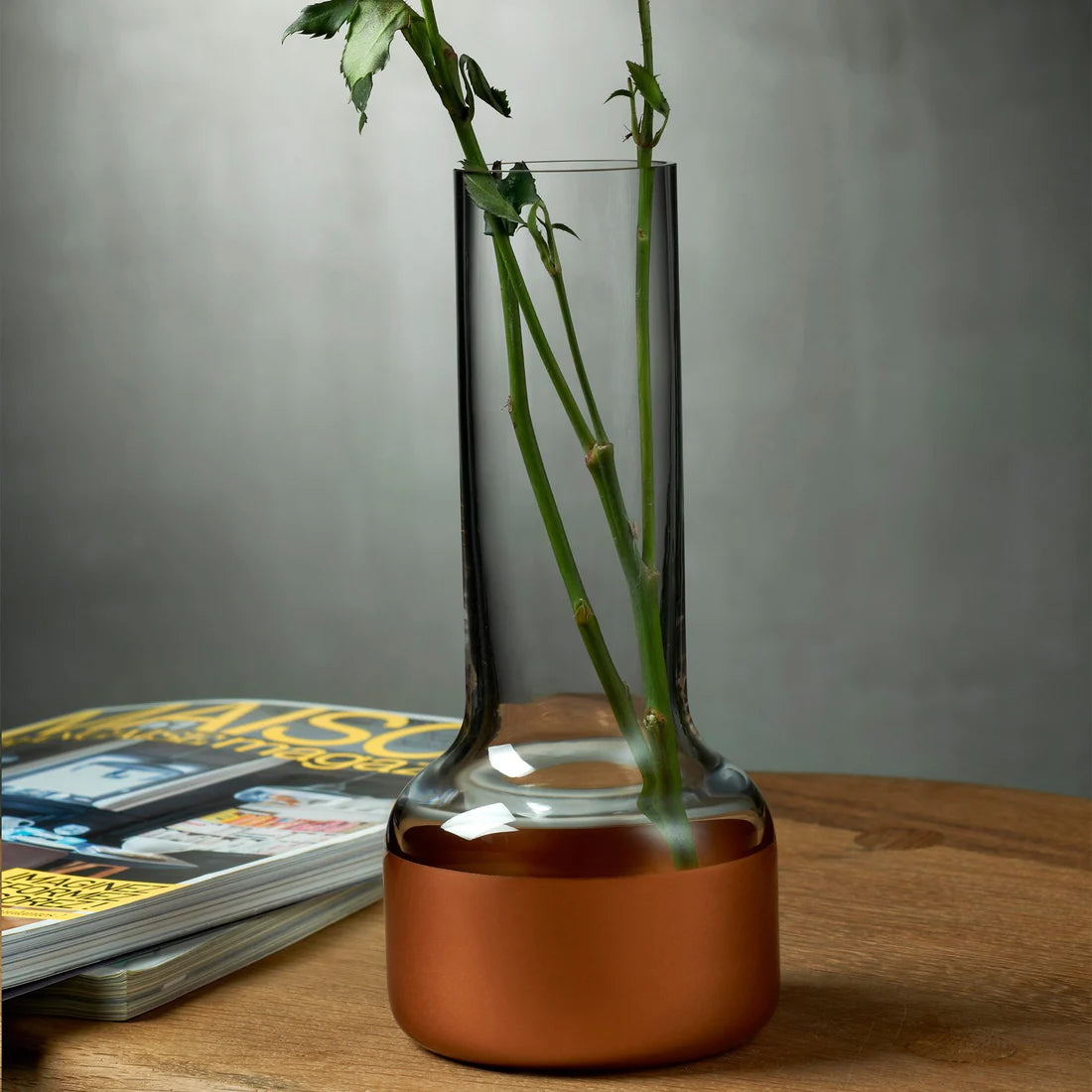 Contour Bud vase with Clear Top and Copper Base - Qavunco