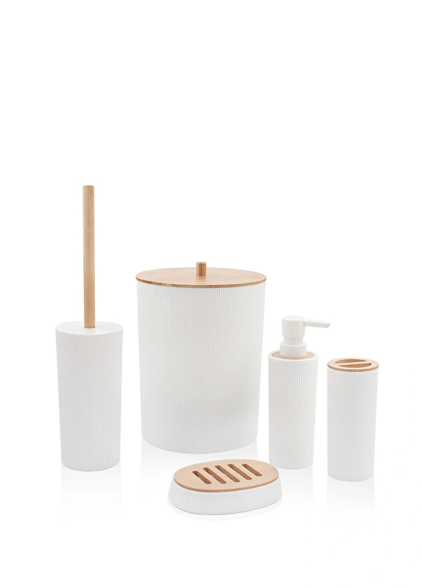 Bamboo Bathroom Set - White 5 Pieces - Qavunco