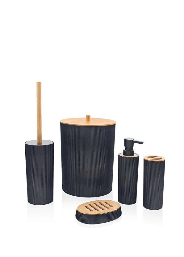 Bamboo Bathroom Set - Black 5 Pieces - Qavunco