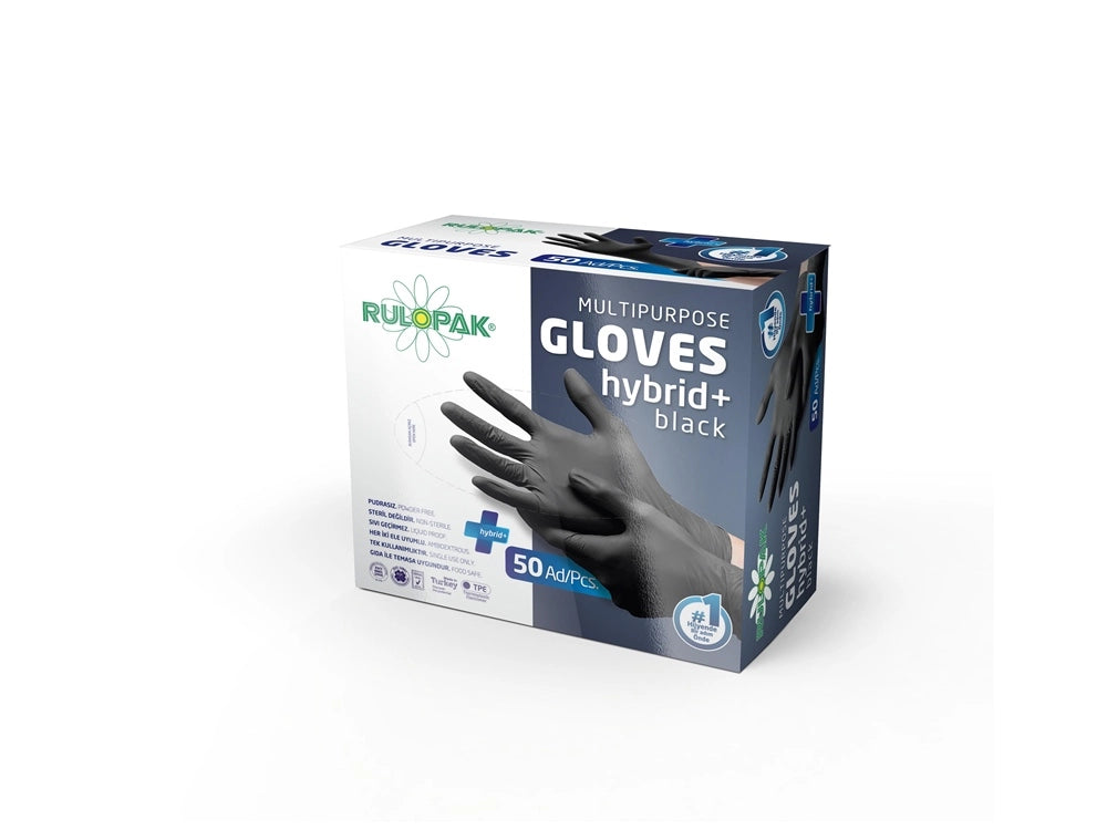 Pe Gloves Disposable Powder Free Size L 50 Pieces - Black - Qavunco