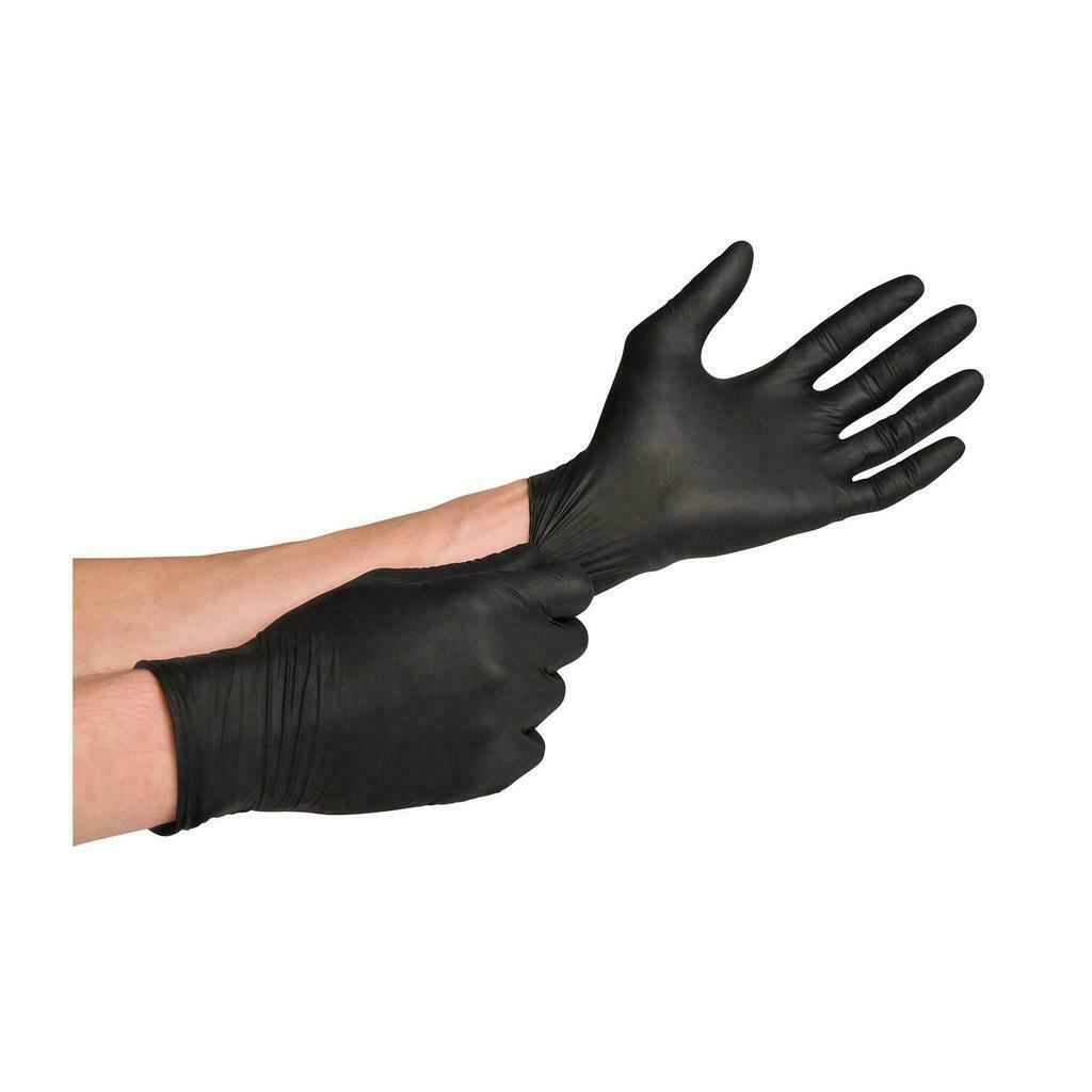 Pe Gloves Disposable Powder Free Size L 50 Pieces - Black - Qavunco